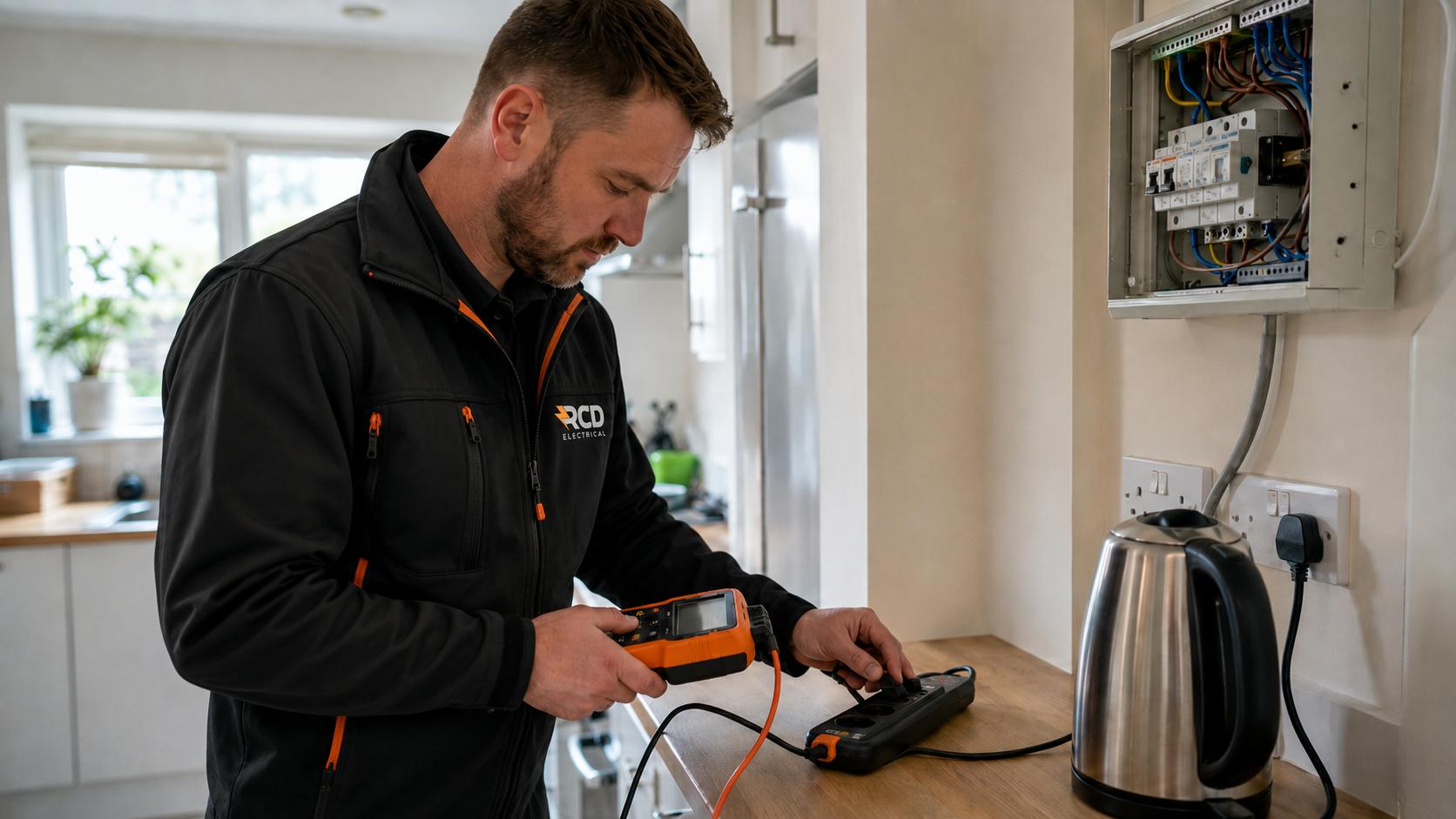 Homeowner reviewing electrical equipment and paperwork to understand which electrical testing or certification is required